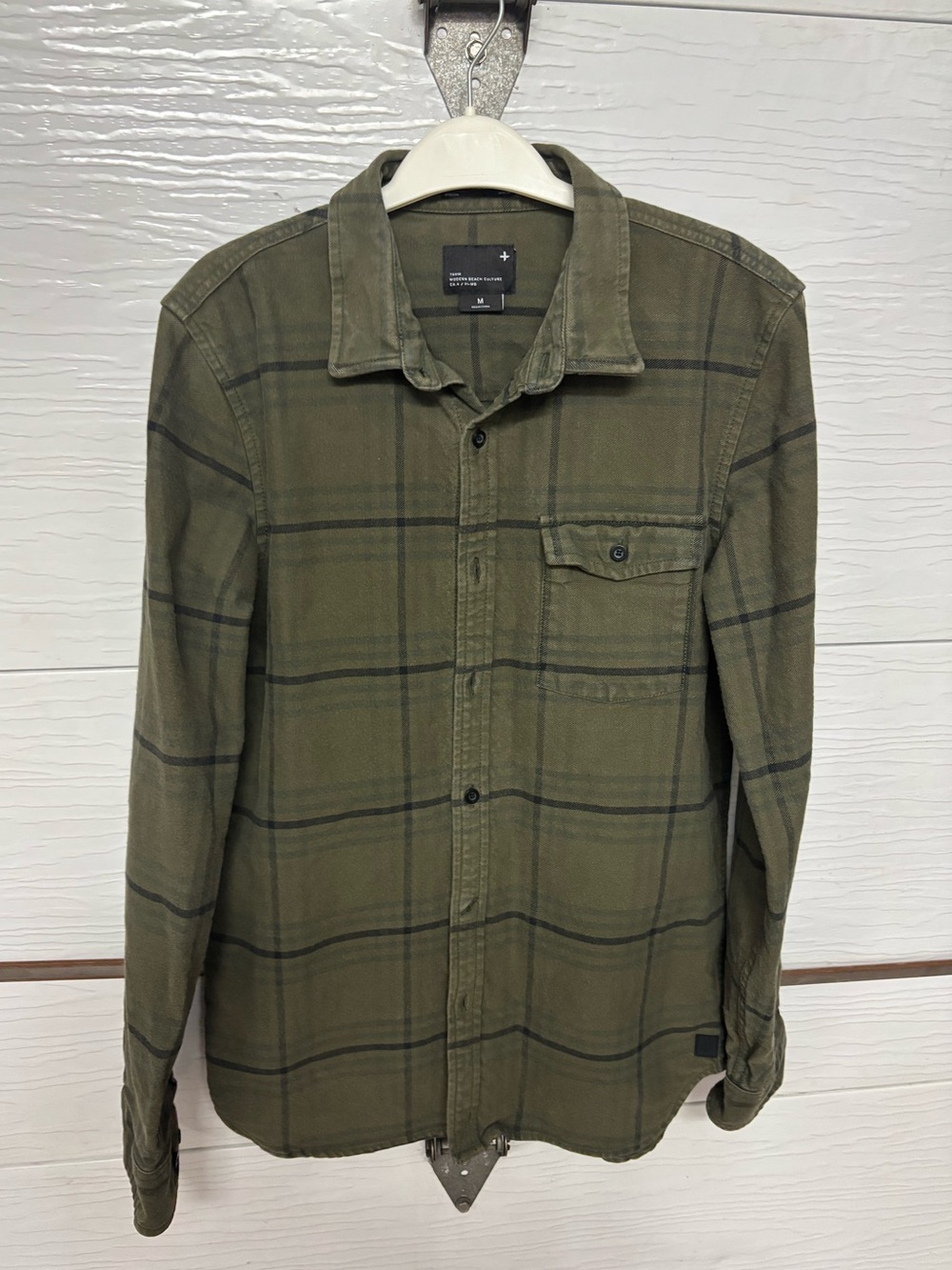 Olive Green Plaid Button-Up Shirt Size Medium
